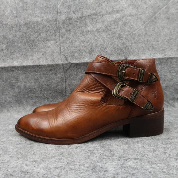 Frye Shoes Womens 7.5 Ankle Boot Ray Western Brown Leather Shootie Cutout Buckle - Picture 6 of 16